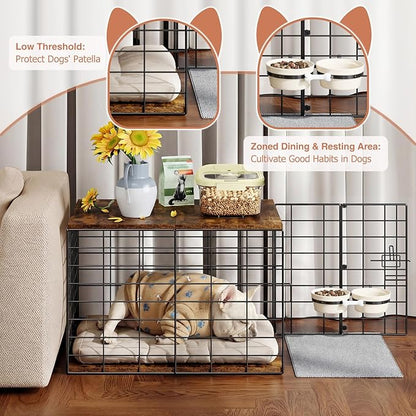 24 Inch Small Dog Crate Furniture - All-Season Indoor Dog Kennel with Wooden Top & Thickened Metal Wire, Cage for Small Dogs & Puppies Under 20 lbs. Fits Living Room, Bedroom, Hallway.