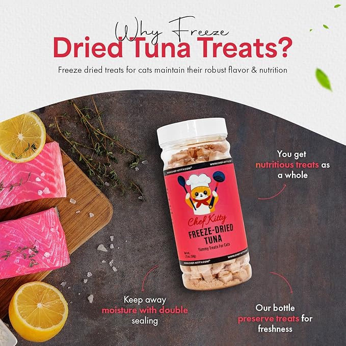 Tuna Cat Treats, 100% Wild Caught | Freeze Dried Dog Treats, High Protein | Grain-free, Single Ingredient Cat & Dog Food Toppers | No Additives or Preservatives | Inspected & Tested in USA | 1.7 oz