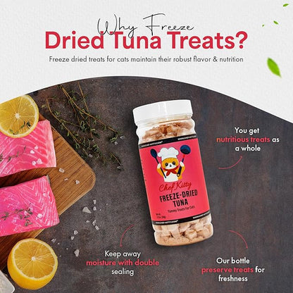 Tuna Cat Treats, 100% Wild Caught | Freeze Dried Dog Treats, High Protein | Grain-free, Single Ingredient Cat & Dog Food Toppers | No Additives or Preservatives | Inspected & Tested in USA | 1.7 oz