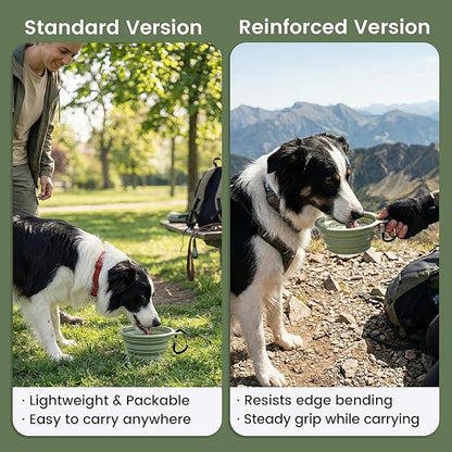 OHMO Collapsible Dog Water Bowls w/Built-in Stainless Steel Ring – 2pcs Large 27oz/800ml Portable Silicone Pet Feeding Bowl for Hiking, Camping, Travel