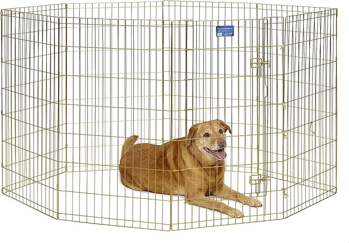 MidWest Homes for Pets 42-Inch Exercise Pen, for Indoor and Outdoor Use, 16 Sq Feet of Play, Single Door Folding Dog Pen, with Large Door Opening & Secure Latch, Easy to Set Up, Foldable Dog Playpen