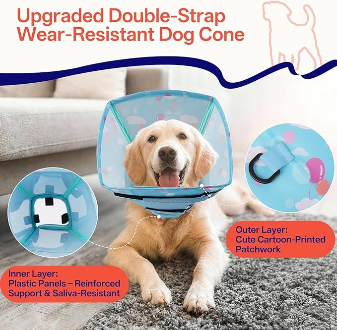 Comfortable Dog Cone - Soft Dog Cone Collar Adjustable Recovery Cone for Dogs to Stop Licking,Small Cone for Dogs,Cute Pet Head Neck Elizabethan Cone,Cone Alternative After Surgery,XS,Blue