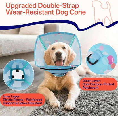 Comfortable Dog Cone - Soft Dog Cone Collar for Medium Dogs,Adjustable Recovery Cone for Dogs to Stop Licking,Cute Pet Head Neck Elizabethan Cone,Cone Alternative After Surgery,L,Blue