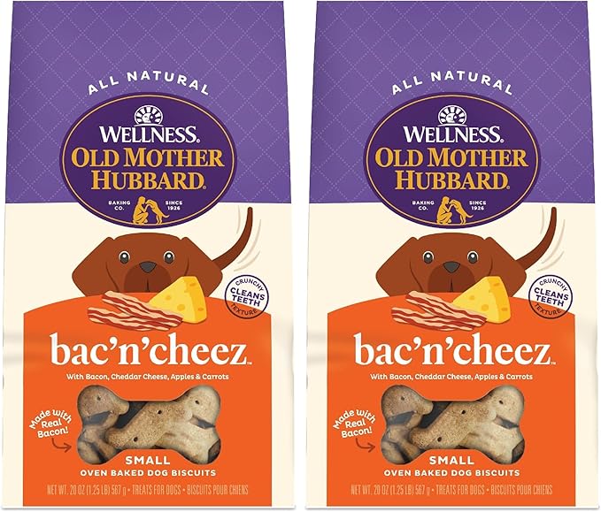Old Mother Hubbard Wellness Bac'N'Cheez Dog Biscuits,Natural,Training Treats,Bacon & Cheese Flavor,Small Size,(20 Ounce Bag),(Pack of 2)