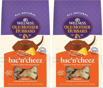 Old Mother Hubbard Wellness Bac'N'Cheez Dog Biscuits,Natural,Training Treats,Bacon & Cheese Flavor,Small Size,(20 Ounce Bag),(Pack of 2)