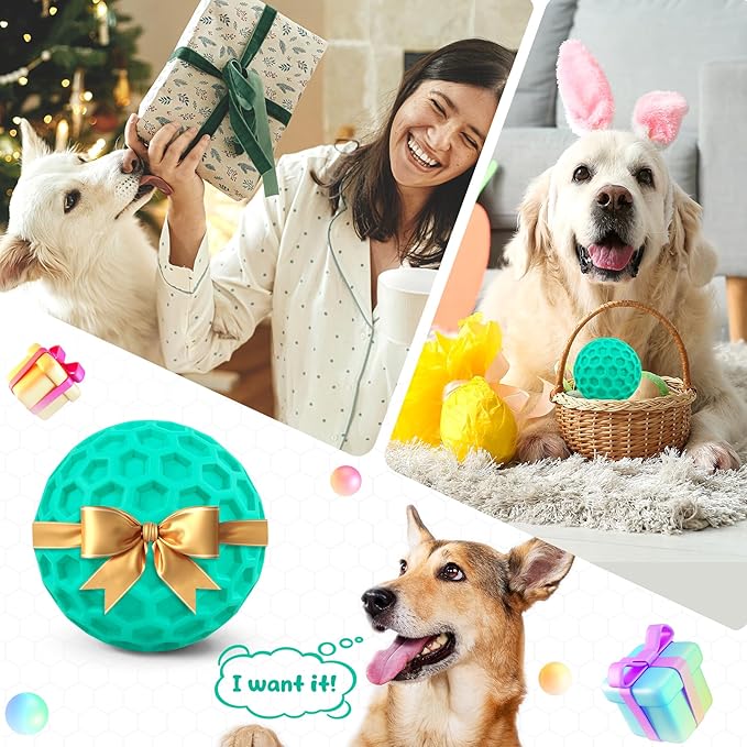 Squeaky Dog Toys for Aggressive Chewers, Indestructible Dog Balls for Aggressive Chewers, Blue Green Squeaky Balls for Dogs