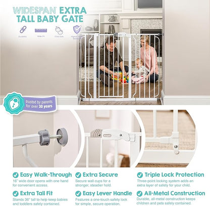 Regalo Safety 36" Extra Tall and 49" Wide Baby Gate for Doorways & Bottom of Stairs, Pressure Mounted Walk Through Baby Gate for Toddlers & Pets, Tested & Safe, American Designed, American Owned