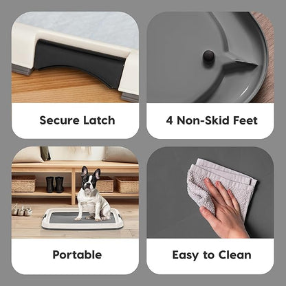 IRIS USA Pee Pad Holder for Dogs and Puppies, Potty Training Tray with Secured Latches, Non-Skid Feet, Leak Protection, Easy Clean Surface, Fits 17"x 23" Puppy Pads Size, Dark Gray