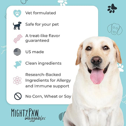 Mighty Paw Waggables Allergy Immune + Itch (Made in The USA) 2 Pack -Dog Chews Anti-Itch for Dogs. Allergy Support Vitamins for Skin and Coat Allergies. Omega 3 & Quercetin for Pets 240 Ct