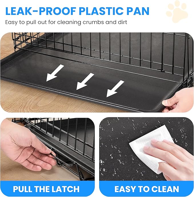 Simple Deluxe 36-Inch Dog Cage with Divider, Metal Wire Two-Door Folding Mid-Sized Pet Kennel with Leak-Proof Plastic Tray, Portable Indoors, Outdoors, and Traval