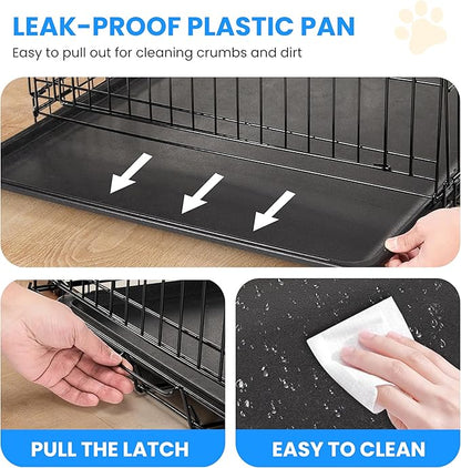 Simple Deluxe 36-Inch Dog Cage with Divider, Metal Wire Two-Door Folding Mid-Sized Pet Kennel with Leak-Proof Plastic Tray, Portable Indoors, Outdoors, and Traval
