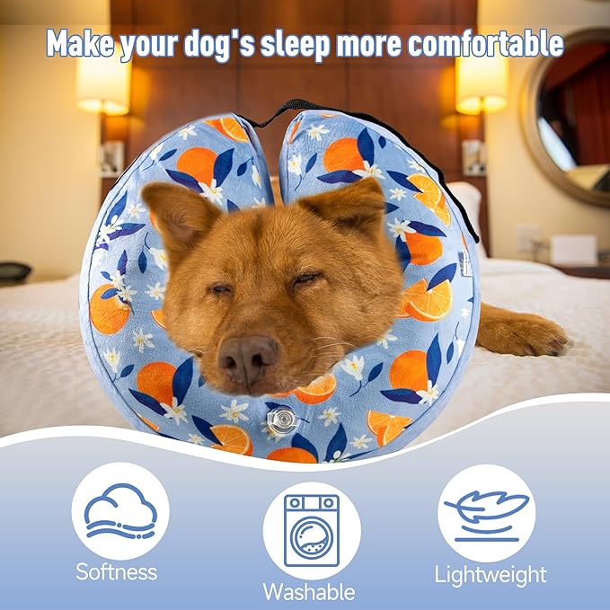 Inflatable Dog Cone, Soft Dog Cone Collar After Surgery for Alternative with Enhanced Anti-Licking Guard Shield Adjustable Detachable, Elizabethan Collar (M, Orange)