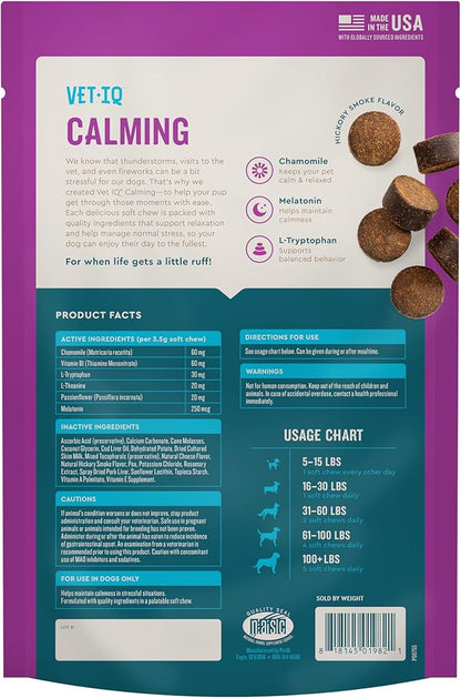 VetIQ Calming Support Supplement for Dogs, Calming Chews Help Manage Stress and Promote Relaxation, Anxiety Relief for Dogs, Made in the USA, 60 Count