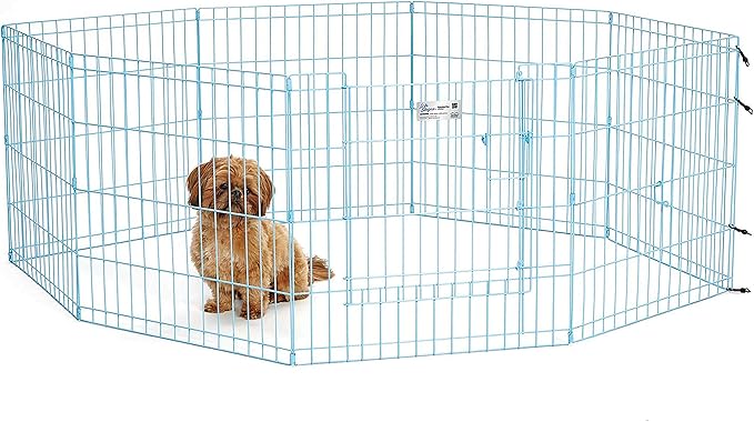 MidWest Homes for Pets 24-Inch Exercise Pen, for Indoor and Outdoor Use, 16 Sq Feet of Play, Single Door Folding Dog Pen, with Large Door Opening & Secure Latch, Easy to Set Up, Foldable Dog Playpen