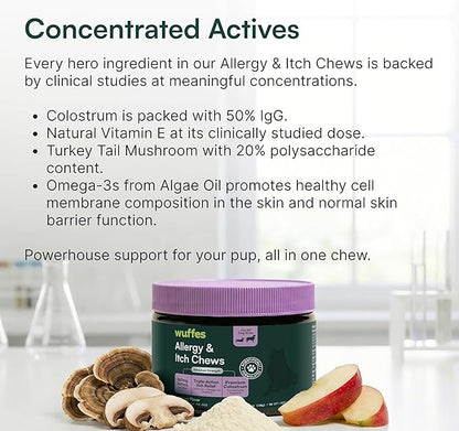 Wuffes Allergy & Itch Soft Chews, Dog Allergy Support with Colostrum, Vitamin E and Omega 3s for Dogs, Non-Drowsy Immune and Itchy Skin Support for All Dogs, 60 Soft Chews (12 oz)