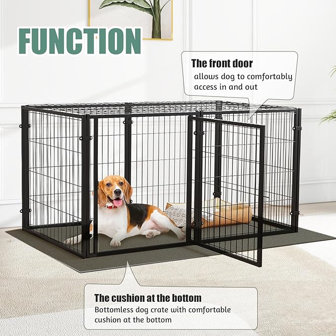 XPIY Large Dog Crate – 59 Inch Metal Kennel for Medium and Small Dogs, Safe Indoor & Outdoor XL Big Puppy Cage, Pet Playpen Yard, Dog Fence Playpen Easy Assembly (Black, 59 Inch)