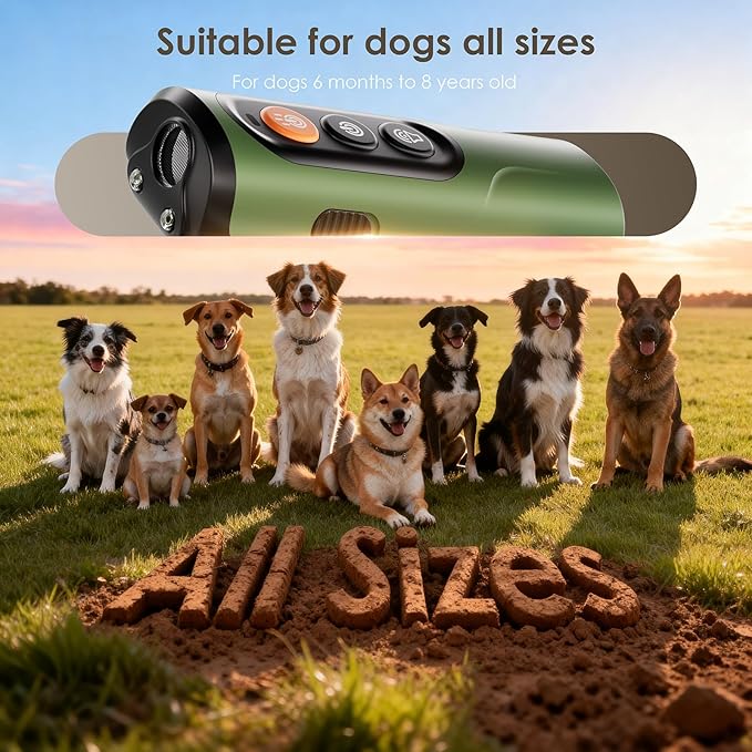 Dog Bark Deterrent Device & Anti Barking Device for Dogs, 50FT Ultrasonic Dog Trainer - Silent to Humans, Safe, Humane, Long-Lasting Rechargeable Green Handheld with LED, Indoor/Outdoor