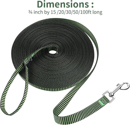 Hi Kiss Dog/Puppy Obedience Recall Training Agility Lead - 15ft 20ft 30ft 50ft 100ft Training Leash - Great for Training, Play, Camping, or Backyard(50ft,Black_Green)