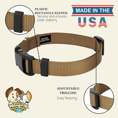 Country Brook Petz - Everyday Nylon Dog Collar for Large, Medium, and Small Dogs and Puppies - for Everyday Use in 10+ Warm Colors (Extra Large, 1 Inch Wide, Coyote Tan)