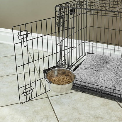 MidWest Homes for Pets Snap'y Fit Stainless Steel Food or Water Bowl, Holds 2 Quarts, Mounts to Wire Crates, No-Tip Design, Rust-Resistant, for Large Dogs and Cats