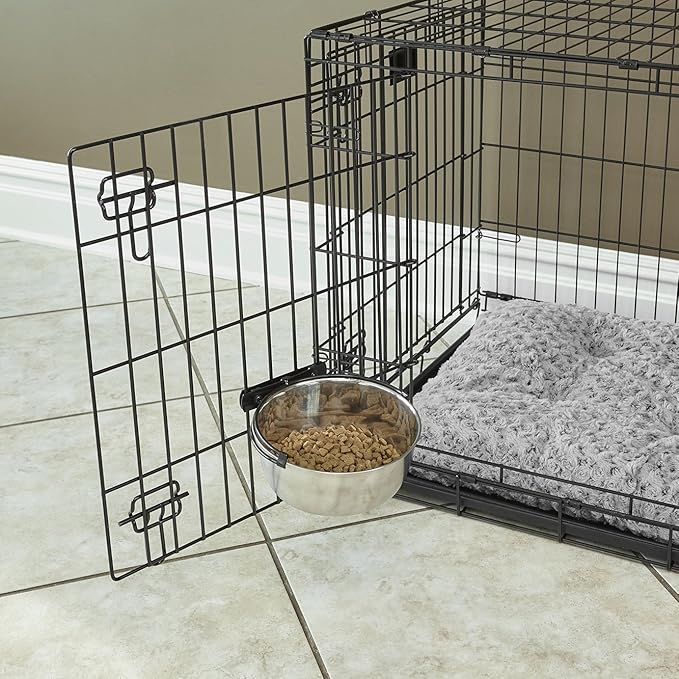 MidWest Homes for Pets Snap'y Fit Stainless Steel Food or Water Bowl, Holds 20 Ounces, Mounts to Wire Crates, No-Tip Design, Rust-Resistant, for Small Dogs and Cats