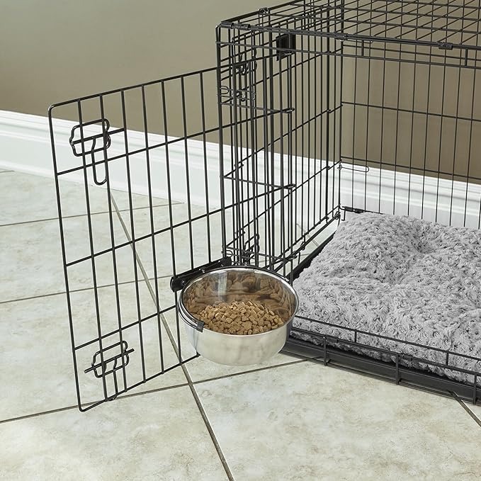MidWest Homes for Pets Snap'y Fit Stainless Steel Food or Water Bowl, Holds 1 Quart, Mounts to Wire Crates, No-Tip Design, Rust-Resistant, for Dogs and Cats