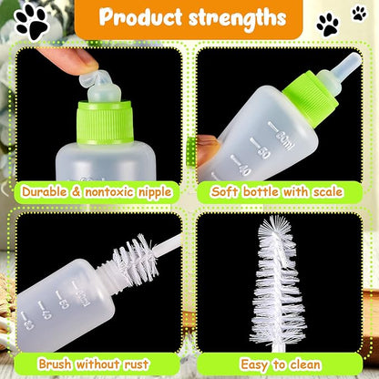 Tondiamo 17 Pcs Kitten Bottle Feeding Kit Puppy Bottles for Nursing Puppy Milk, Replacement Nipples Cleaning Brushes Bottle Opening Needles for Newborn Pet Cat Dog Rabbit Goat, Yellow, Green