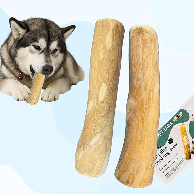 Set of 2 Coffee Wood Dog Chew Stick Toy, Natural and Real Wooden Bone Sticks, Safe Dental Cleaning Chews, Pet Health, Teeth Cleaning and Relieve Stress (Set 2 for Large Dog)