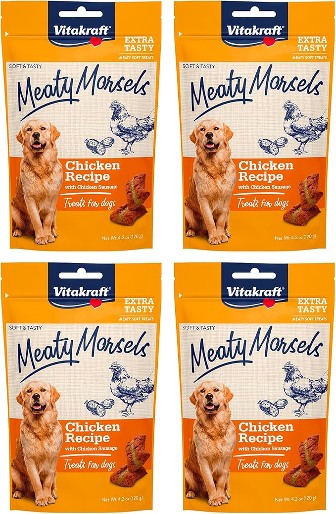 Vitakraft Meaty Morsels Treats for Dogs - Chicken with Chicken Sausage - Super Soft Dog Treats for Training - Two Layers of Gently Oven-Baked Meaty Goodness