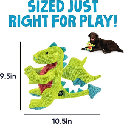 goDog Dragons Squeaky Plush Dog Toy with Double Chew Guard Technology, Durable Fabric & Squeaker for Active Play, Green, Large