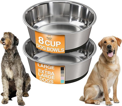 Neater Pet Brands Stainless Steel Dog Bowls with Non-Slip Rubber Bottom – Set of 2, 8 Cup (64 oz), Black - Heavy Duty Metal Dog Bowl, Dishwasher Safe, Food or Water Bowl, Ideal for Large Dogs