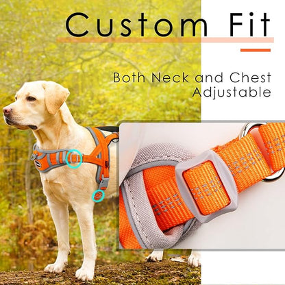 ADVENTUREMORE Small Dog Harness (Orange), No Pull Reflective Breathable Vest with Easy Control Handle, Escape Proof for Training Walking