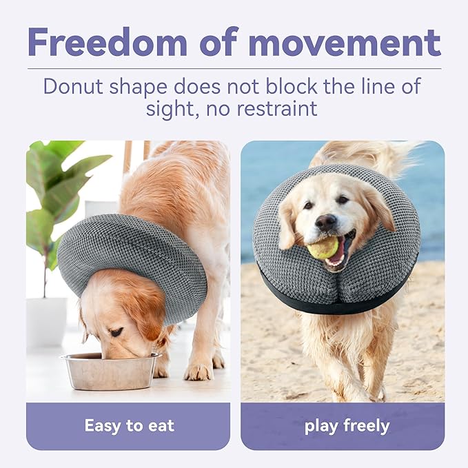 Loflaze Soft Inflatable Dog Cone Collar Alternative After Surgery - Dog Neck Donut E Collar for Large Medium Small Dogs Cats Post Surgery - Recovery Collar to Stop Licking - Grey, XXL