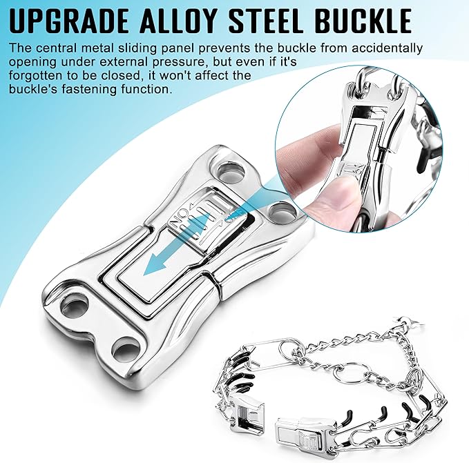 MOZETO Dog Collar, Adjustable Quick Release Stainless Steel Dog Training Collar with Metal Buckle for Medium/Large Dogs