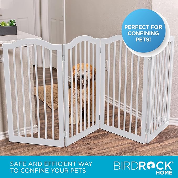 INTERNET'S BEST Arched Top Dog Gate | 4 Panel, 36" H Wooden Pet Barrier for Dogs or Cats | Freestanding Folding Room Divider for Doorways, Hallways, Stairs, and Porch | Portable, Extra Wide | White