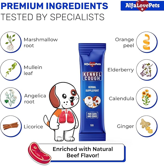 Kennel Cough Medicine for Dogs & Cats to Help with Sneezing, Allergies, Runny Nose – Squeezable and Lickable Dog Cough Medicine to Aid with Easy Breathing – Travel-Friendly 10-Sticks Pack 5 g Each
