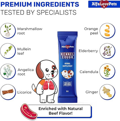 Kennel Cough Medicine for Dogs & Cats to Help with Sneezing, Allergies, Runny Nose – Squeezable and Lickable Dog Cough Medicine to Aid with Easy Breathing – Travel-Friendly 10-Sticks Pack 5 g Each