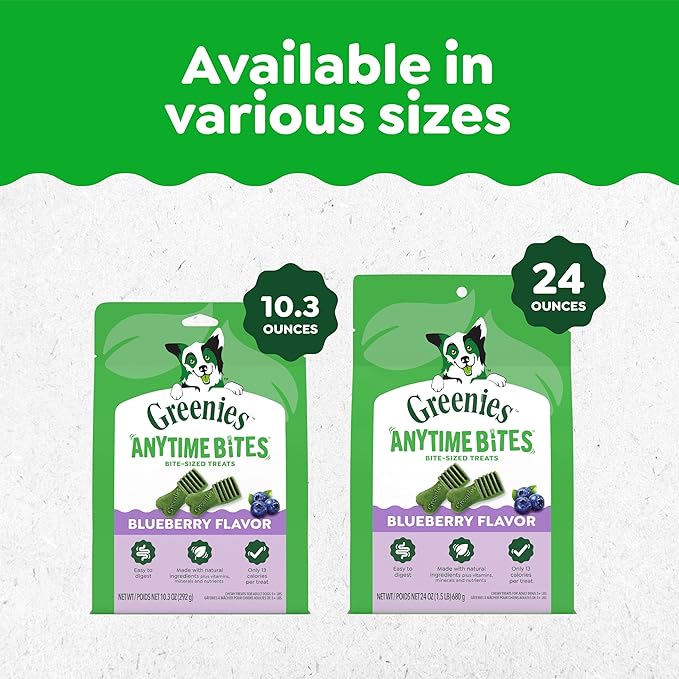 Greenies Anytime Bites Dog Treats, Blueberry Flavor, Dog Training Treats, 24 oz. Bag