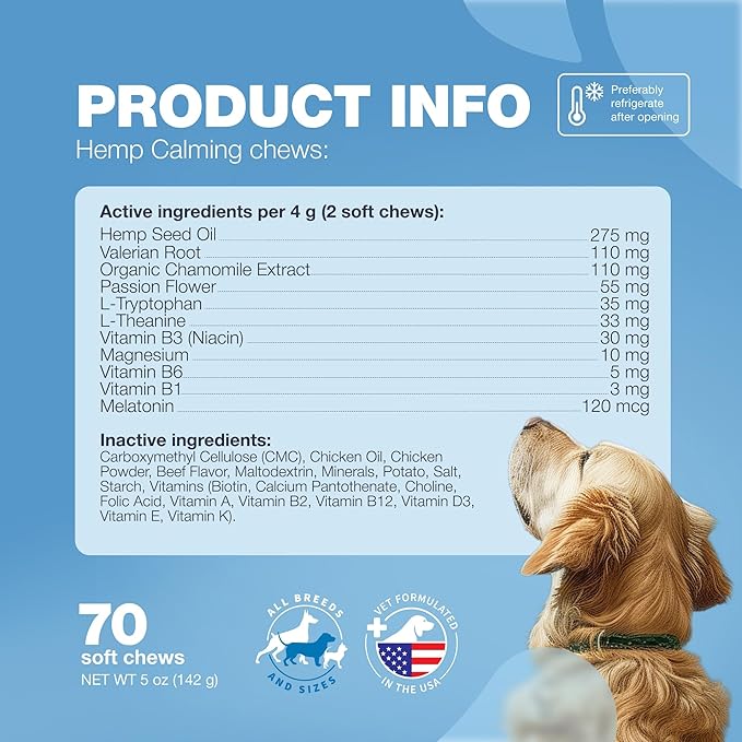 Calming Chews for Dogs Anxiety Relief - Soft Chews for Dogs - Melatonin, Chamomile Extract, Valerian Root - Travel Pack - Vet Visits, Grooming, Nail Trimming, Storms