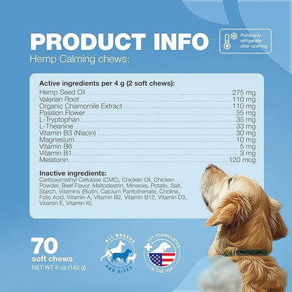 Calming Chews for Dogs Anxiety Relief - Soft Chews for Dogs - Melatonin, Chamomile Extract, Valerian Root - Travel Pack - Vet Visits, Grooming, Nail Trimming, Storms