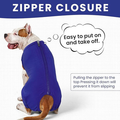 IDOMIK Dog Recovery Suit,Dog Leg Sleeve to Stop Licking Rear Legs,Thigh Wound Protective Sleeve,Male Female Pet Surgical Clothes,Doggy Surgical Suit with Pants Cover,Cone Collar Alternative,Blue,2XL