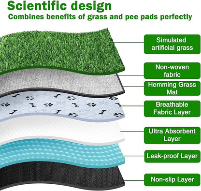 Dog Grass Mat with Pee Pad 32×23", Medium Dog Litter Box Indoor Artificial Turf Grass Porch Waterproof Patio Potty Tray for Doggie Reusable Washable Pads and Lawn for Replacement for Puppy Training