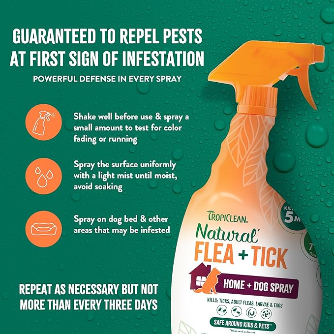 TropiClean Natural Flea & Tick Max Strength Shampoo & Bedding Spray Bundle, Dog Shampoo, Flea & Tick Treatment Protects & Repels - Made in USA