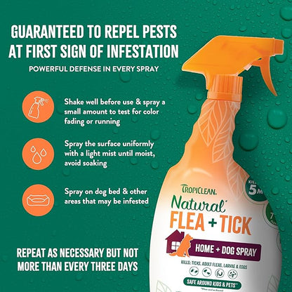 TropiClean Natural Flea & Tick Max Strength Shampoo & Bedding Spray Bundle, Dog Shampoo, Flea & Tick Treatment Protects & Repels - Made in USA