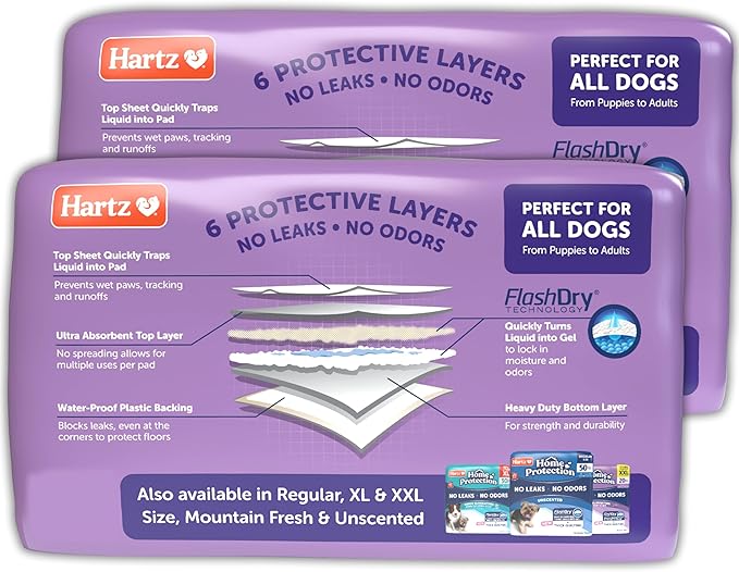 Hartz Home Protection Super Absorbent Odor Eliminating Lavender Scented No Leaks Dog Pads, 3XL 60 Count