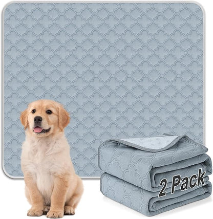 FunFurry Washable Pee Pads - 2 Pack Reusable Pee Pads with Paw Shape Non-Slip Backing - Waterproof, Super Absorbent (Light Grey, 41" X 41")