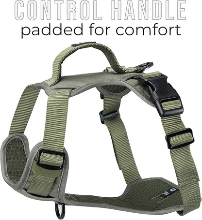 TUG Dog Harness with 2 Leash Connection Points | Adjustable, Padded, Lightweight | Handle on Back | No-Pull Front Clip (Medium, Green)