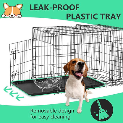 BestMassage Dog Crate Dog Kennel Cage with Double Door,24 inch Folding Metal Wire Dog Cage with Removable Tray&Divider Panel,Pet Crate for Small Dogs,Black