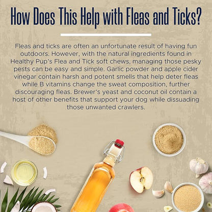 Flea and Tick Prevention for Dogs, Chewable – 90 Peanut Butter Flavored Soft Chews – Made with B Vitamins, Garlic Powder, Brewers Yeast, Coconut Oil, and Apple Cider Vinegar