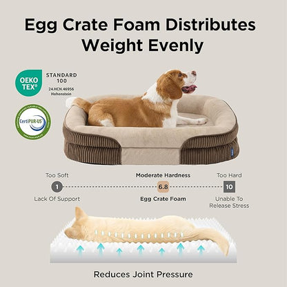 Bedsure XL Orthopedic Dog Beds Large Sized Dog - 360° Oval Bolster Large Dogs Bed for Senior Dogs with Waterproof Washable Cover, Extra Large Comfort Pet Sofa Couch with Ultra-Soft Fleece, Brown, 42"